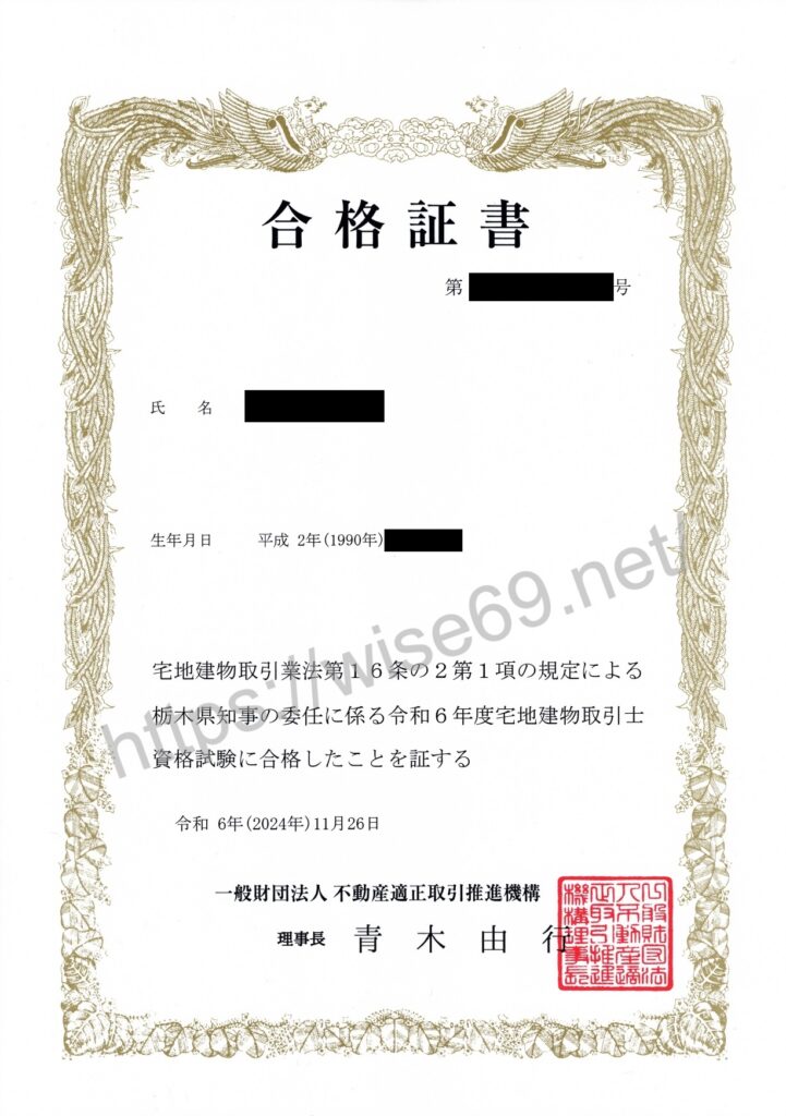 宅建合格証書